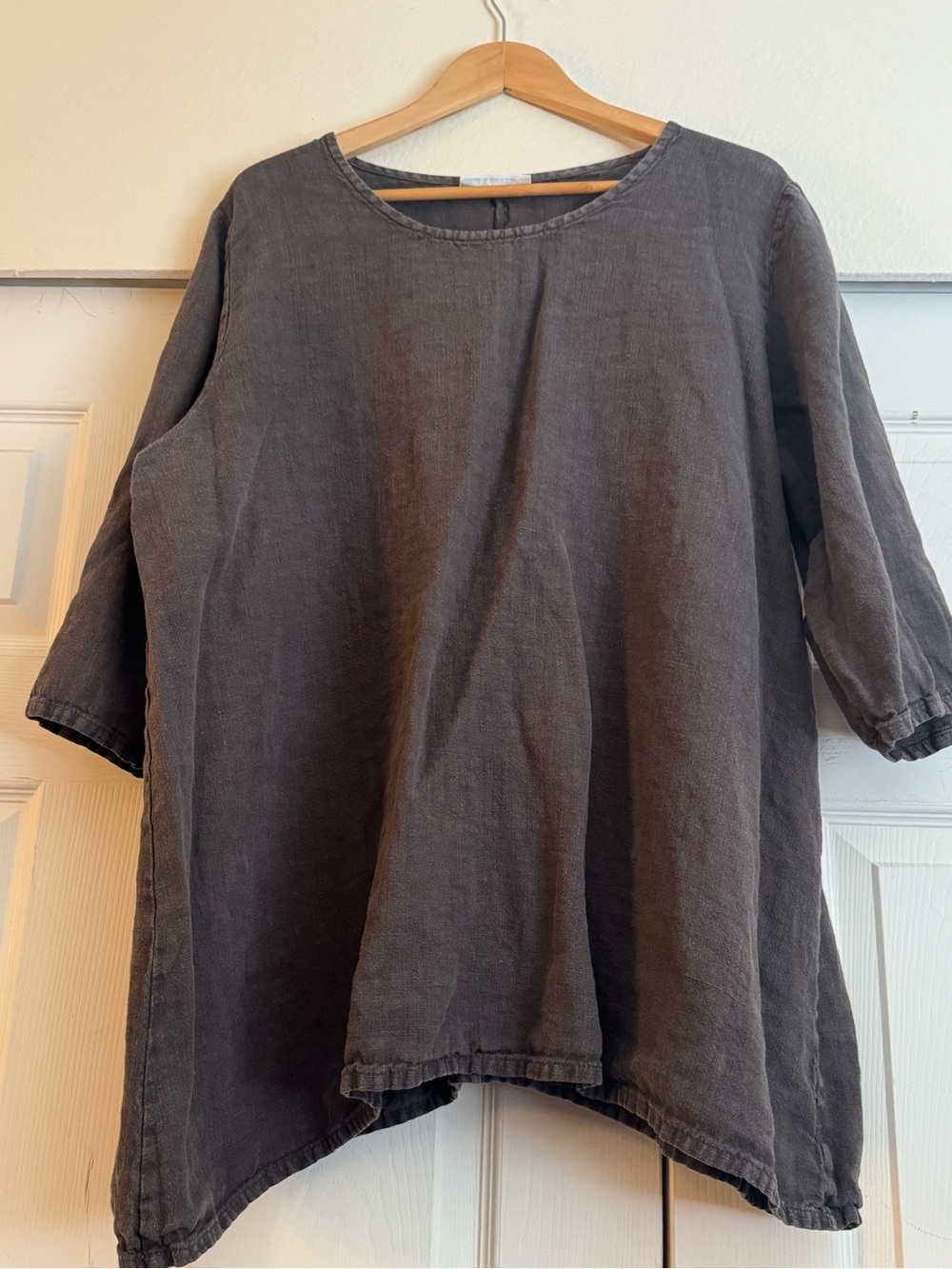 Bryn Walker Fig Resort Shirt Short Sleeve Linen Blouse Boat Neck Oversized Large
